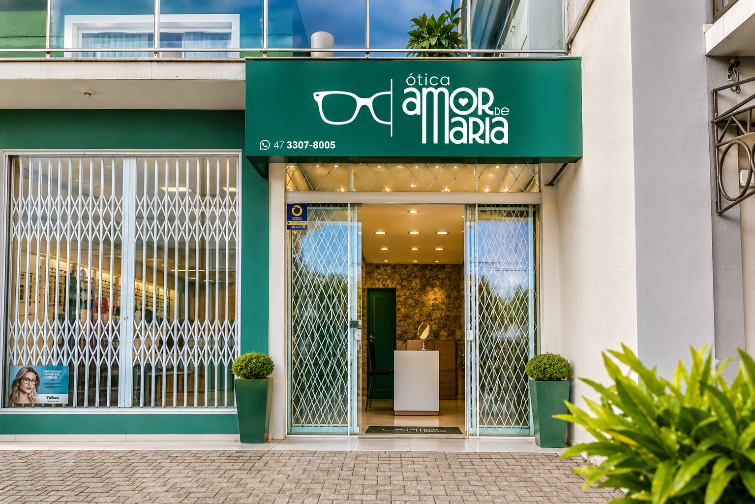 Fachada da Ótica Amor de Maria em Itinga, Araquari — SC